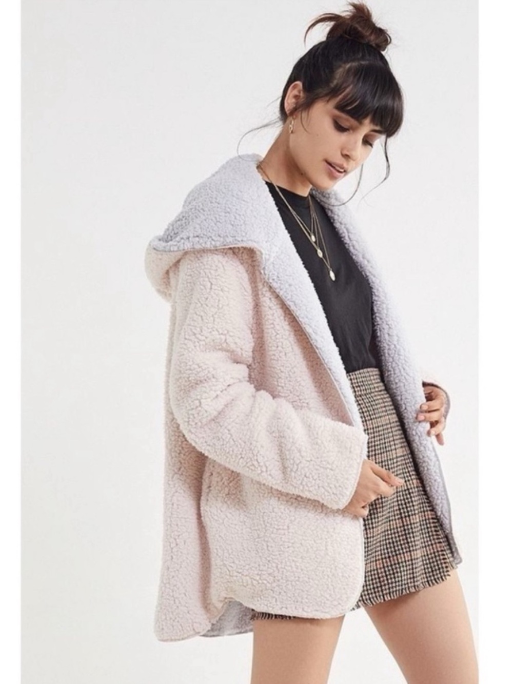 Urban Outfitters Reversible Teddy Jacket Sherpa Hoodie Coat Medium Large
